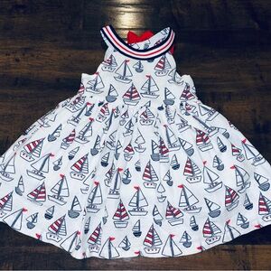 Little Me White and Red Sailboat Dress